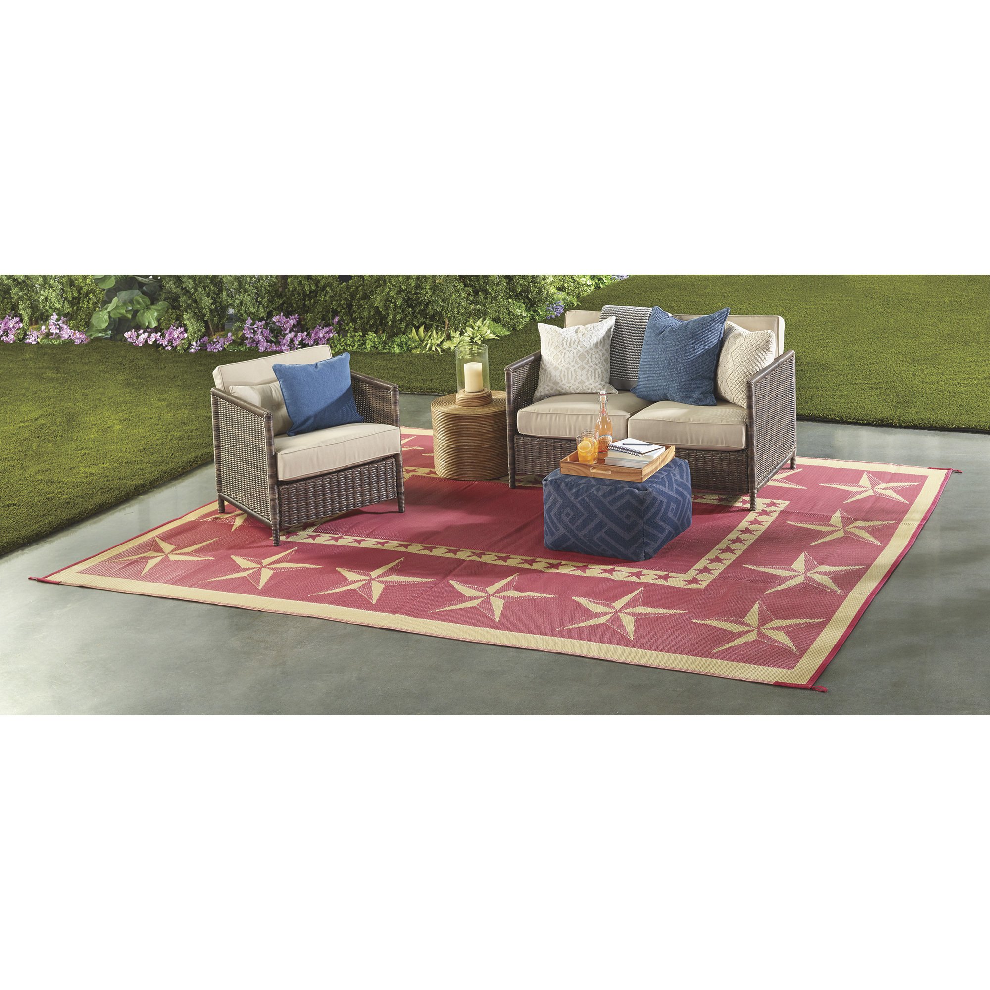Outdoor Reversible Patio/RV Mat — Star, Red/Khaki Northern Tool